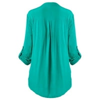 Ženska modna labava casual plus veličina čipka V-izrez majica s dugim rukavima, mentu zelena