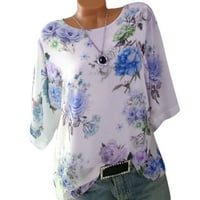Huaai Women plus veličina labav cvjetni ispis ulice za bluzu za bluzu iz vrata pulover plave xxl