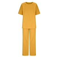 Ženske ljetne odjeće Ležerne prilike na bahu pune boje i elastične struke Široke hlače za hlače sa dnevnim boravke sa džepovima Žuta 5XL