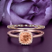 Sjajni halo 2. Carat jastuk za rezanje morgatita i dijamantski moissan zaručni prsten, vjenčani prsten, jedan odgovarajući opseg u 10K čvrstog ruža zlatnog nosača, poklon za njen osvetnik prstena, obljetni prsten