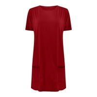 Bigersell ženske vježbe ženske ležerne pune boje okrugli vrat kratki rukav labavi vrhovi bluze sa džepom Big & Visokim okruglim vratom kratki rukav ljetni vrhovi stil b45037, crveni 3xl