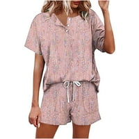 Ženski kratki rukav pidžama Lounge V majice izrezalice i kratke hlače Postavite trenerke Cvjetni ispis