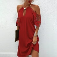 Sendresses for Women Fashion ženski datum Čvrsta a-linija mock izrez Mini kratki rukav Crveni XL