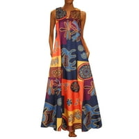 Miayilima midi haljine za žene plus veličine cvjetni ispis svakodnevno casual bez rukava retro vintage
