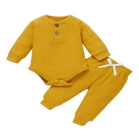 Canrulo Baby Odeća set Solid Romper elastične struke hlače za spavanje odjeća za djevojčice žuta 9-mjeseci
