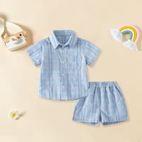 Hwmodou Toddler Boys Outfits Striped tiskani džepni tasteri Proljetne ljetne top hlače postavlja dječju