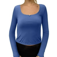 Ketyyh-Chn ženska moda Visoki niski hem boho majica Lady Plus size bluza Tee Blue, S