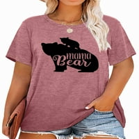 Majine majice Anbech Plus veličine za žene Grafički mama medvjeda, majica kratkih rukava s okruglim