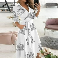 SHPWFBE ženske haljine Bijele haljine Žene Žene Print V-izrez Pozajmljivanje Slim Body Wrap Duga haljina