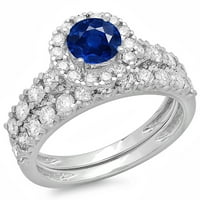 DazzlingRock kolekcija 10k okrugli rez plavi safir i bijeli dijamant Bridal Halo Style Angažman prsten, bijelo zlato, veličina 7.5