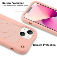 Samimore za iPhone 6.1 Magnetni nosač za bežični punjenje, mekani silikon i tvrdi plastični okvir ugrađeni zrno zrna N magneti teška tjelesna zaštitna školjka, ružičasto