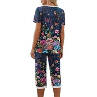Pidžama za žensku odjeću na vrhu kapri hlače pidžama setovi kratkih rukava s dva dijela PJS V izrez sa dnevnim boravkom sa džepovima salon cvjetnih setova
