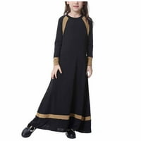 Honeeladyy muslimanske duge haljine srednje velike djevojke s dugim rukavima V izrez COLORBLOCK haljina