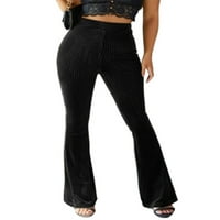 Beiwei Women Loot Fit Flared Leg Dug Pant Solid Color Lounge pantalone Velvet Lounge odjeća Smeđa 2XL