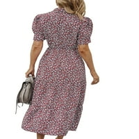 Wessery ženske duge ljetne haljine Boho cvjetni uzorak Maxi haljina visokog struka V-izrez kratki rukav