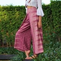 Tople pantalone za žene Ženske modne casual visoki struk tiskane hlače za široke noge Flowy Split Sag