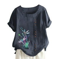 Women's Short Sleeve Elegant Blouse Tops Clearance Relaxed Fit Cotton Linen Leisure Tunic Ladies Spring