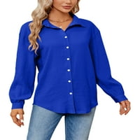 Seksi plesne žene vrhove gumb dolje bluza lapel vrat košulja labava tunika majica za odmor plavi xs