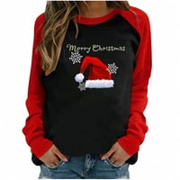 Ženska casual o-vrat božićne tiskane majice s dugim rukavima patchwirk bluza modni vrhovi hot8sl4486337