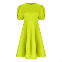 EFSTEB ženske haljine čišćenje lisnatog rukava struka povlačenja velike haljine casual labava jesena haljina modna boja kratkih rukava haljina zelena m