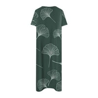 Ženske haljine ispisane srednje dužine maxi kratkih rukava Ležerne prilike na letnju V-izrez Tamno zelena
