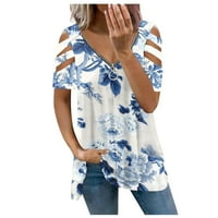 Ženski vrhovi kratki rukav modni bluza Grafički ispisi Žene Ljeto V-izrez T-majice Tunic TEE plavi m