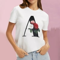 Pismo ženskih bluza Ispis Ženska povremena majica kratkih rukava Okrugli vrat Ženski vrhovi Pink XS