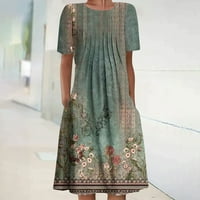 FINELYLOVE LJETNE MIDI haljine za ženu Cowl vrat haljina A-line dužine koljena kratkim rukavima od tiskane