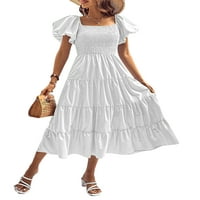Paille dame Ljeto plaža Sunduress Solid Boja Maxi haljine Square Crt dugačak haljina labavi odmor bijeli