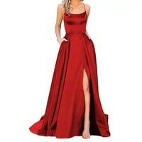 Ženska haljina duga vjenčana zabava maturalna haljina bočna proreza vjenčana večernja haljina-crvena-crvena,