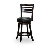 24 Kontra visina letvica okretna stolica, espresso finiš, crno kožno sjedalo