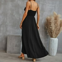 Penkaiy ženska modna casual solidna boja V-izrez ruffle remen bez rukava s rukavima plus veličina haljine