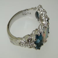 Britanci napravio 9k bijeli zlatni prirodni London Blue Topaz & Opal Womens Vječni prsten - Opcije veličine