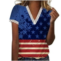 Smihono ljetne ženske tuničke patriotske majice nanosi kratki rukav Tees moda trendi dnevna majica čipka