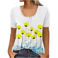 Summer casual bluze košulje za žene okrugli vrat s kratkim rukavima, pulover T-majice labavi fit cvjetni