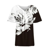 Ženska modna štampana ležerna majica s kratkim rukavima V izrez Labavi majica Tops bijeli xxl