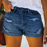 Zlekejiko Pocket hlače Ležerne kratke hlače Ženske traperice Solidne modne ženke Jeans Hole Hlače