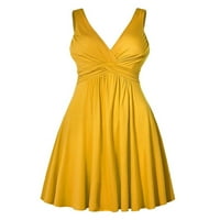 Niuer Ladies Midi haljina bez rukava sa bez rukava V izrez Ljeto plaža Sundress Love Solid Color Yellow