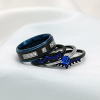 Odgovarajući prstenovi njegovi i njeni prstenovi Par prstenovi 1ct plavi CZ Vjenčani prsten za vjenčanje