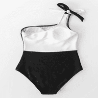 Rush ženska jedno kupaći kostim Blok jednog ramena Bowknot kupaći kupalište, crno bijelo, XL S2257