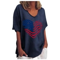 Žene Ljetni dan neovisnosti vrhovi okrugli izrez kratkih rukava Grafički printov majica Bluza Blue XXL