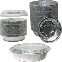 [Pakovanje] Jednokratni okrugli aluminijski tave sa plastičnim poklopcima - Jednokratni kontejneri, savršeni za pečenje, kuhanje, ugostiteljstvo, torte za torte, zabave, Restorani