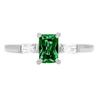 0. CT Sjajni smaragdni rez simulirani smaragd 14k bijeli zlato Trobotan prsten s 11