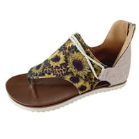 Ženske cipele modna platna Leopard suncokret za ispis ravnih patentnih zatvarača casual sandale žuto