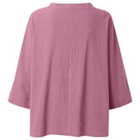 Caveitl Women Top, ženska modna tiskana V- izrez Three Quarter rukava majica bluza Labavi vrhovi ružičaste