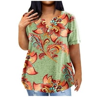 GDFUN Ženska velika majica Ljeto Ležerne prilike Print V-izrez Pocket kratkih rukava Top Majice za žene