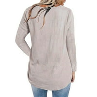 Modna proljetna odjeća za ženske košulje u boji Crewneck Fall Dukserirt Trendi pulover dugih rukava plus veličine Bež l