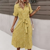 Haljine za žene ženske surplice kratki rukav polka dot V-izrez viljuška duga modna klirenska haljina žuta l