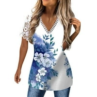 Bazyrey Womens V-izrez na vrhu Ženska kratka rukava cvjetna bluza Summer Ležerne prilike Tuničke majice Plava 2xl
