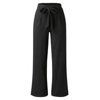 Slatke hlače za žene Trendy Wose Lood široke hlače za noge Pamučne pantalone ravne hlače Casual Hlače crne m